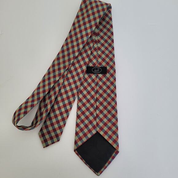 Dunhill Men's Neck Tie Made In England Designer Silk Multicolor Plaid Check Logo - Picture 4 of 5